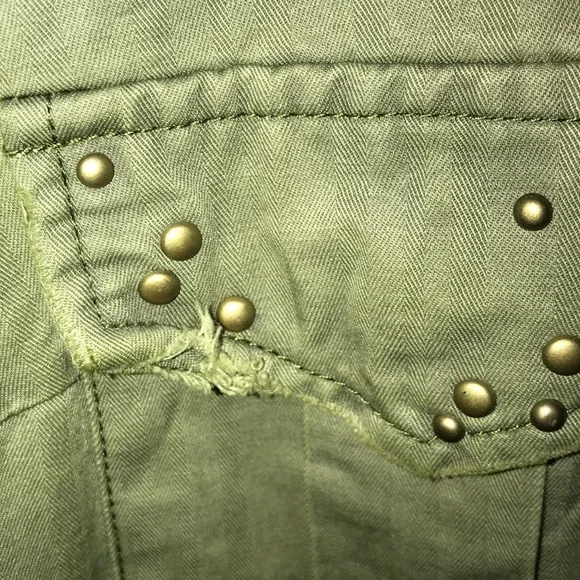 Free People Olive Green Jean Jacket with Floral Hem - Picture 6 of 6